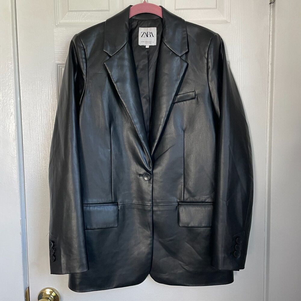 Zara faux leather oversized black blazer jacket size XS